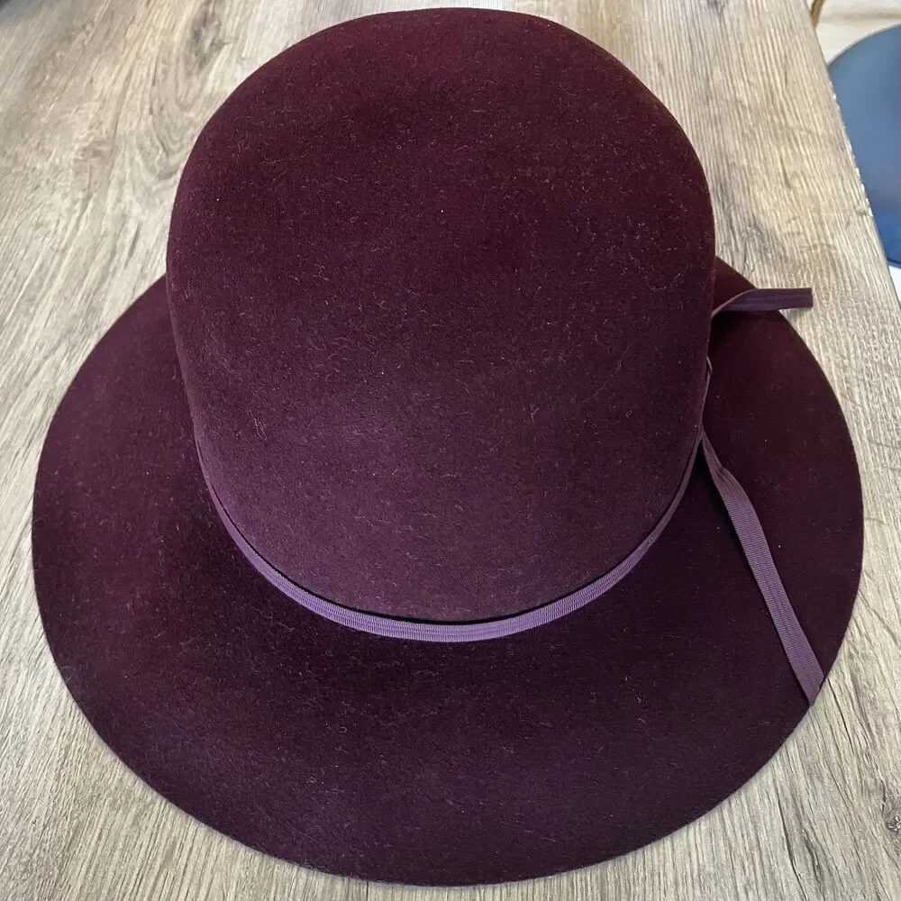 Vintage Banana Republic Safari Co 100% Wool Wide Brim Hat Burgundy Size L USA